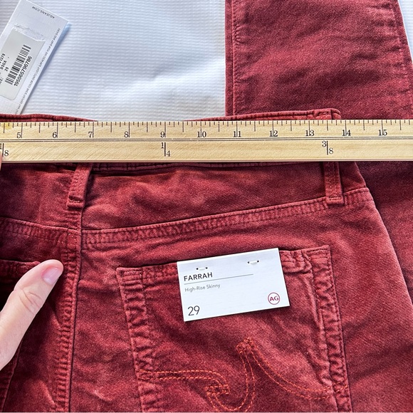 AG Adriano Goldschmied Farrah High Rise Skinny, Stretch Velvet, Dark Sangria, 29 - Picture 3 of 8